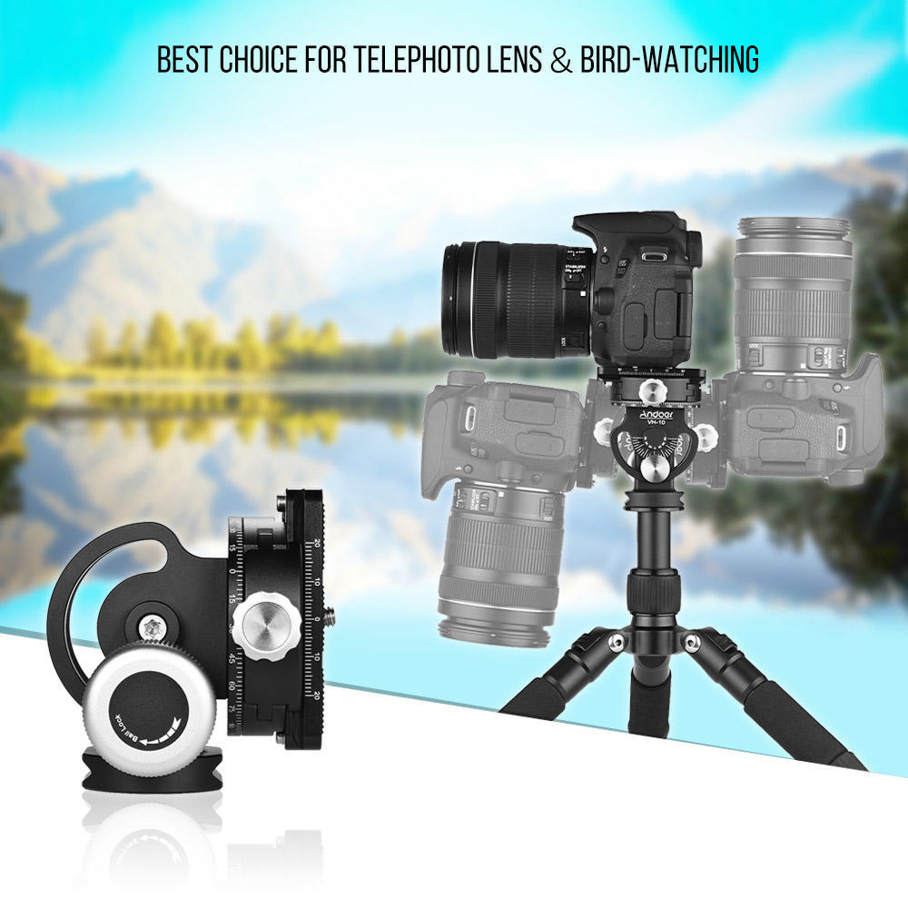 Andoer VH-10 2 Way Pan/Tilt Tripod Head Panoramic Bird Watching Photography Head with Quick Release
