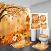 Fall Thanksgiving Day 4Pcs Autumn Pumpkin Maple Tree Leaves Shower Curtain Set With Non-Slip Rug Toilet Lid Cover And Bath Mat
