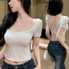 Новая кружевная футболка с коротким рукавом Pure Desire с чашечками, женский летний короткий топ с U-образным вырезом, облегающий