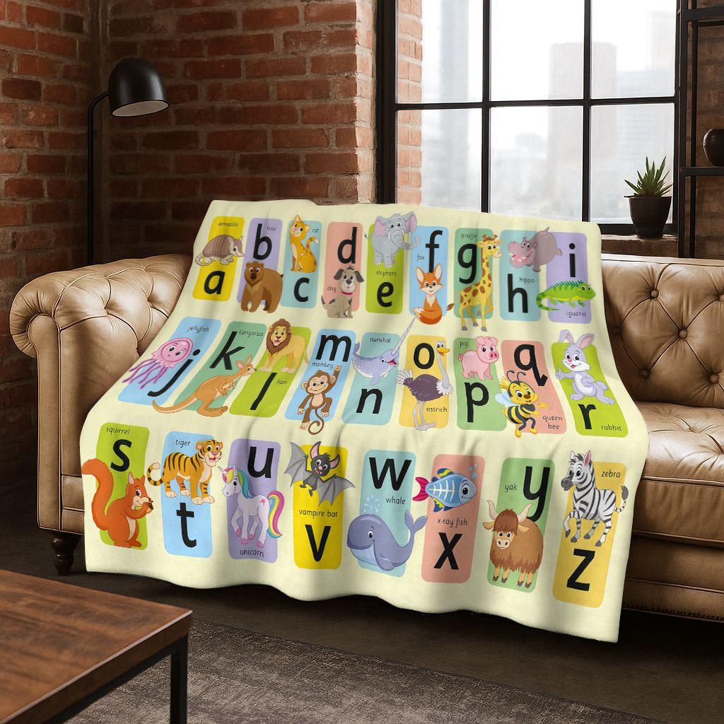 ABC Animal Alphabet Cartoon Early Educatio Children Flannel Blanket,Cozy Soft Throw Blanket for Home Bedroom Bed Sofa Cover