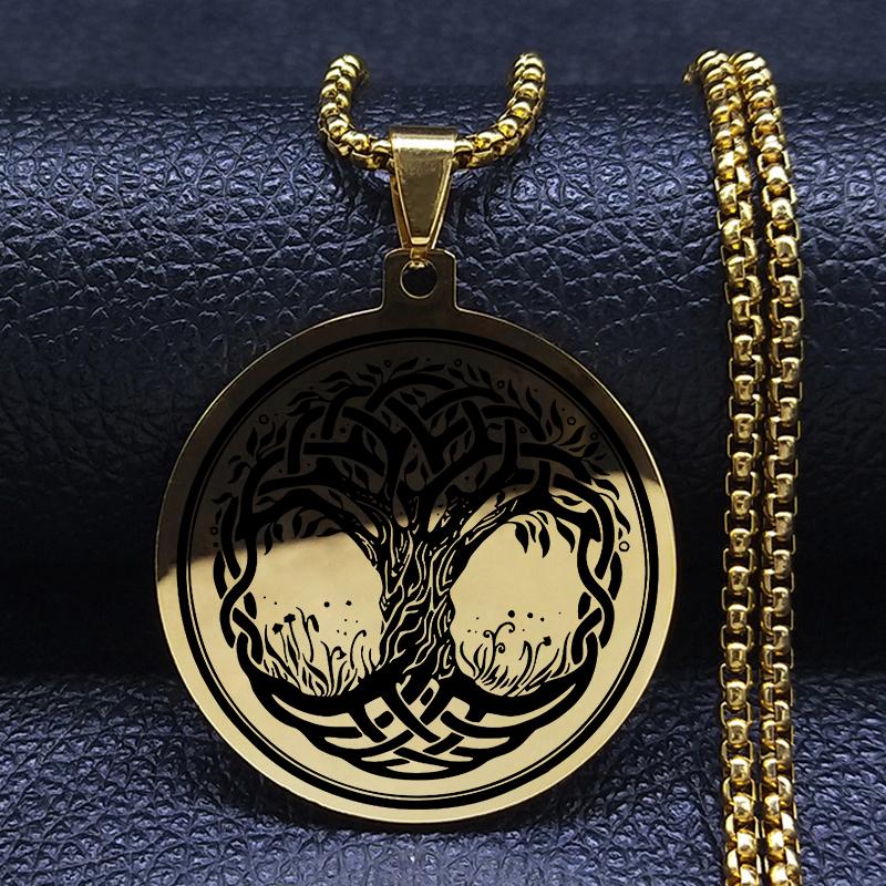 Иггдрасиль Древо жизни ожерелье из нержавеющей стали кулон компас викингов кельтское скандинавское генеалогическое древо ювелирные изделия с рунами