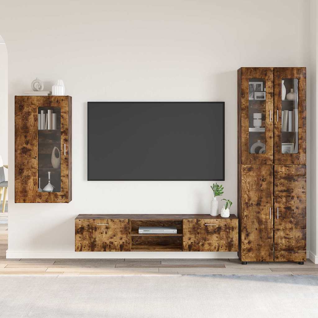 TV Cabinet Set FLORIN 3 pcs Smoked Oak Wood Based Material