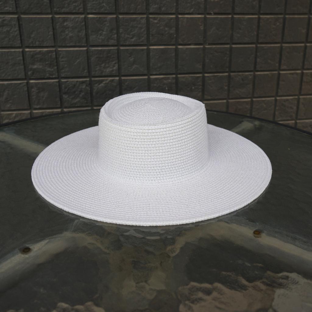 Korea Foreign Trade Summer French Wide Brim White Black Flat Top Straw Hat Women'S Sunshade Sun Hat Panama Top Hat