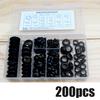 200pcs Rubber Grommet Assortment Set Electrical Wire Gasket Kit Black