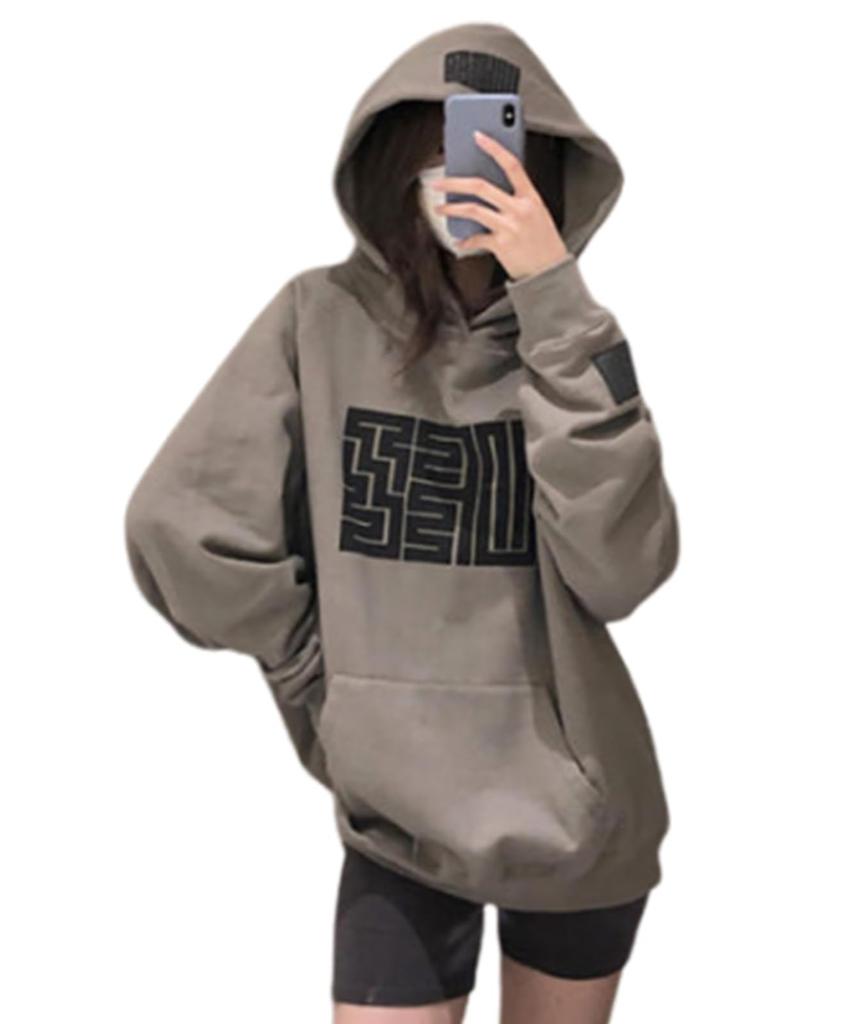 Blanc Blanc Pullover Long Street Loose Street Relaxed Oversized Fleece-Lined Hoodie, Sleeves, Printed, Style, Fall, Winter, Spring, Fit, Office,