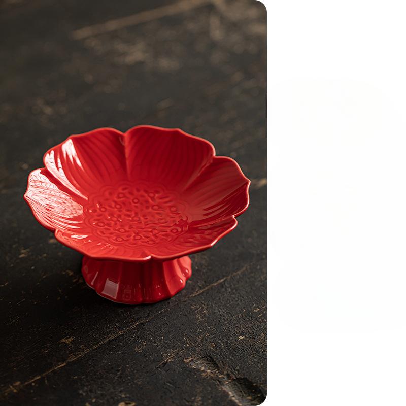 Китайская керамическая тарелка для фруктов на высокой ножке, тарелка для закусок в стиле дзен, тарелка для выпечки Будды, изысканная тарелка для закусок на высокой ножке, помолвочная тарелка