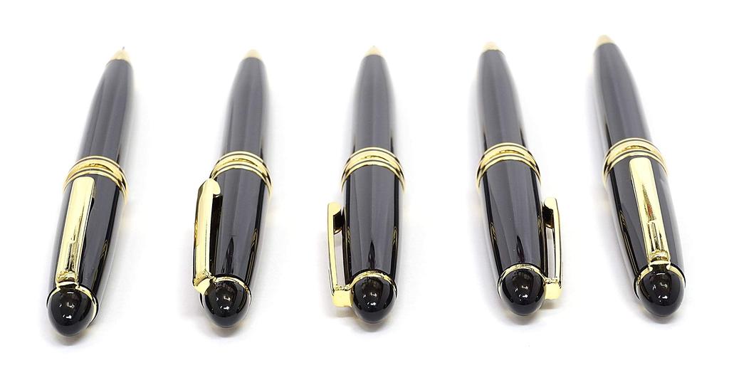 Blue grained leather pen case with metal ring cap and sliding retro mechanical pencil set SASL-8838S