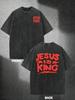Футболка с графическим принтом букв 'Jesus Is King' Унисекс Винтажная стирка Круглый вырез Свободная Повседневная Короткий рукав Ежедневный Уличный стиль Топ