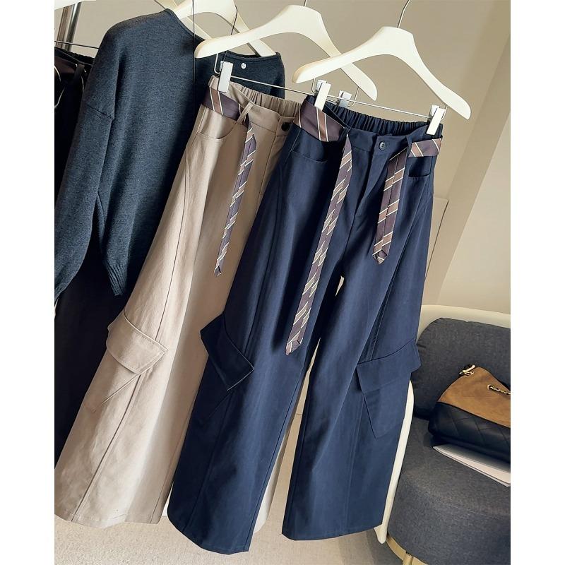 Retro Loose Wide-leg Tooling Casual Pants Women's Autumn New Elastic Waist Thin Versatile Scimitar Pants