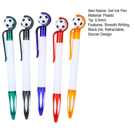 5 Pcs Soccer Rollerball Pens 0.5mm Black Ink Retractable Ballpoint Pens Football Gel Ink Pens for Sports Party Favors Kids Birthday Gifts