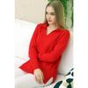 V Polo Neck Long Sleeve Slit Plain Basic Plain Seasonal Knitwear Sweater