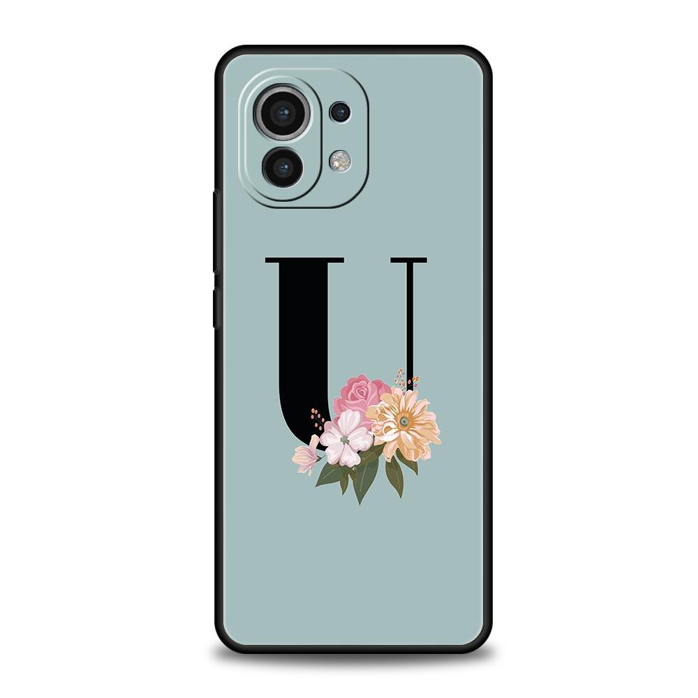 Чехол для телефона с цветочными буквами S для Xiaomi 14 13 12 11 Lite 13T 12T 11T Pro 9T Mi Poco X6 X5 M3 X3 Pro F5 F4 F3 5G, черный чехол