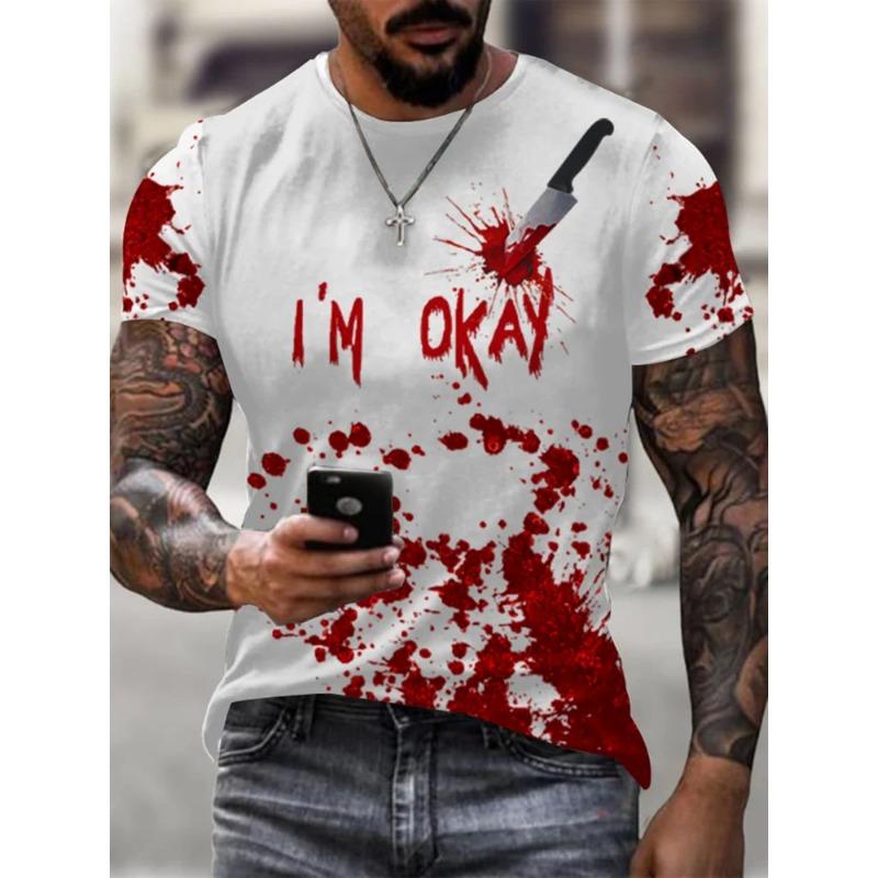 Футболка с 3D-принтом и рисунком пятна крови для мужчин, модная дышащая футболка с коротким рукавом и круглым вырезом, трендовая мужская одежда в стиле ретро, мужская футболка