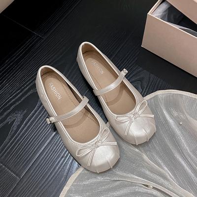 Модная французская обувь Мэри Джейн Женская Летняя 2025 Новинка с юбкой бантом плоский ремешок одинарная обувь