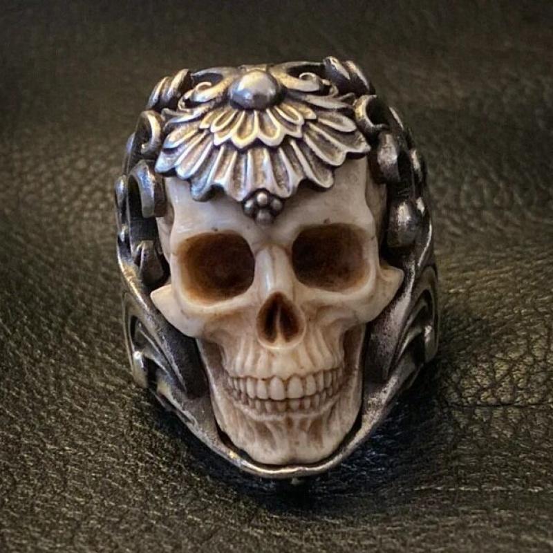 1pc Stainless Steel Titanium Steel Retro Hollowed Out Skull Man Ring for Men