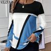 Women's Fashion Casual Spring Autumn Colour Block Print Long Sleeve O-Neck Blouses & Shirts