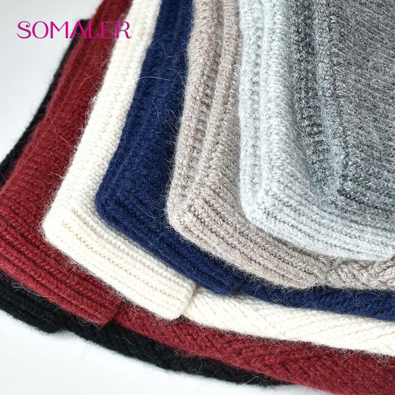 SOMALER Winter Hats For Women Natural Fur Pompom Hat Warm Wool Slouchy Beanies For Female Fashion Skullies Lady Hats