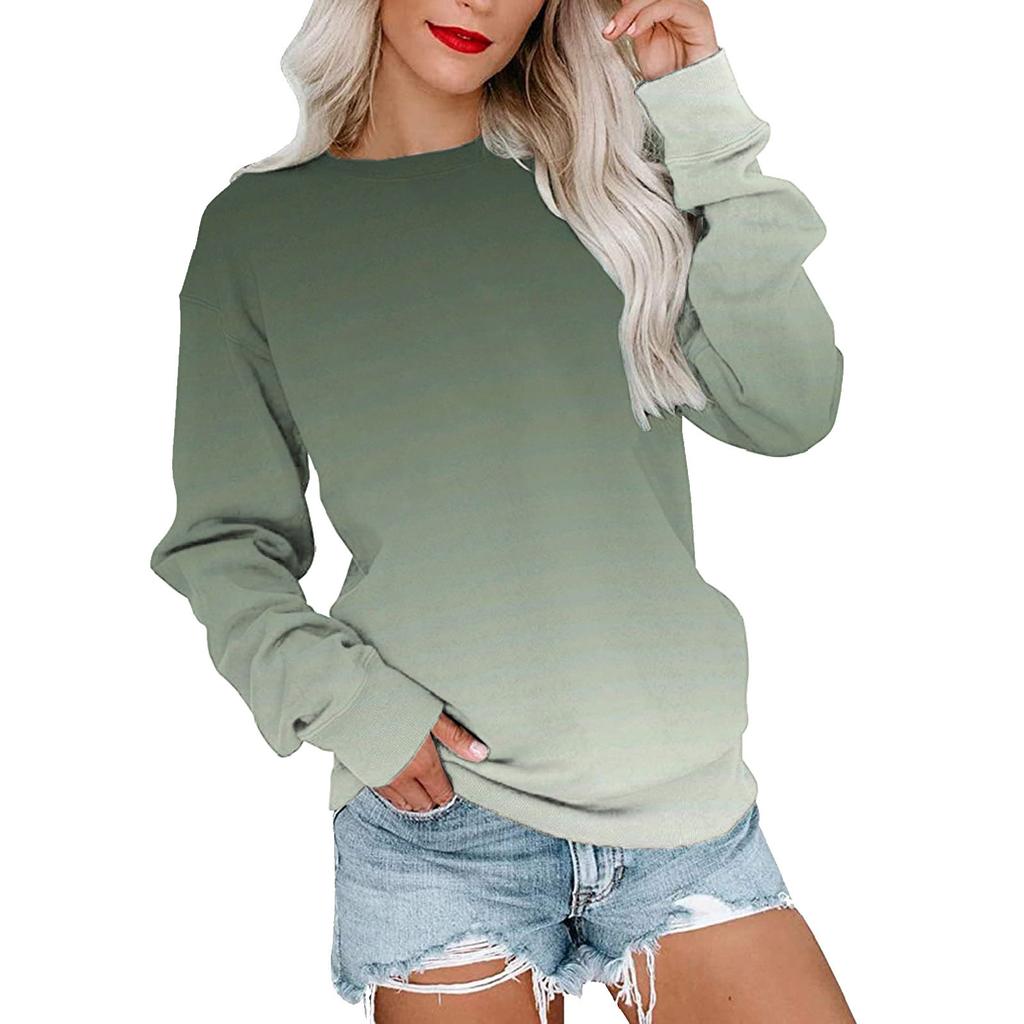 Women's Hoody Fashion Gradient Color Print Sweatshirts Long Sleeved Casual O Neck Hoodies Female Tops