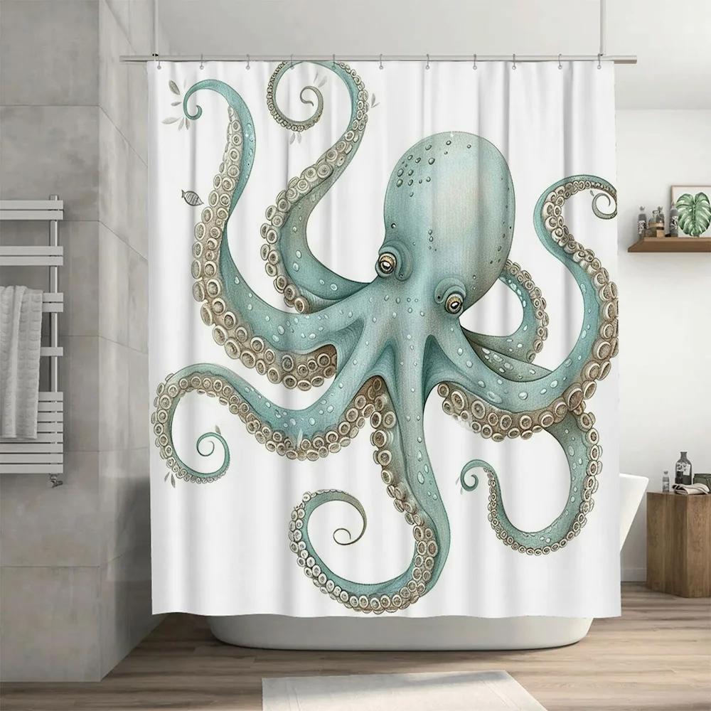 Octopus Shower Curtain Extra Large Bath Decor for Modern Kitchens Bathrooms Printed in HD, Waterproof Fabric