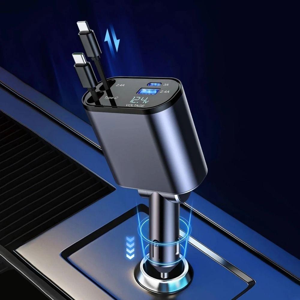 4 in 1 Car Phone Charger 80cm Retractable Cables Vehicle Mounted Inverter Car