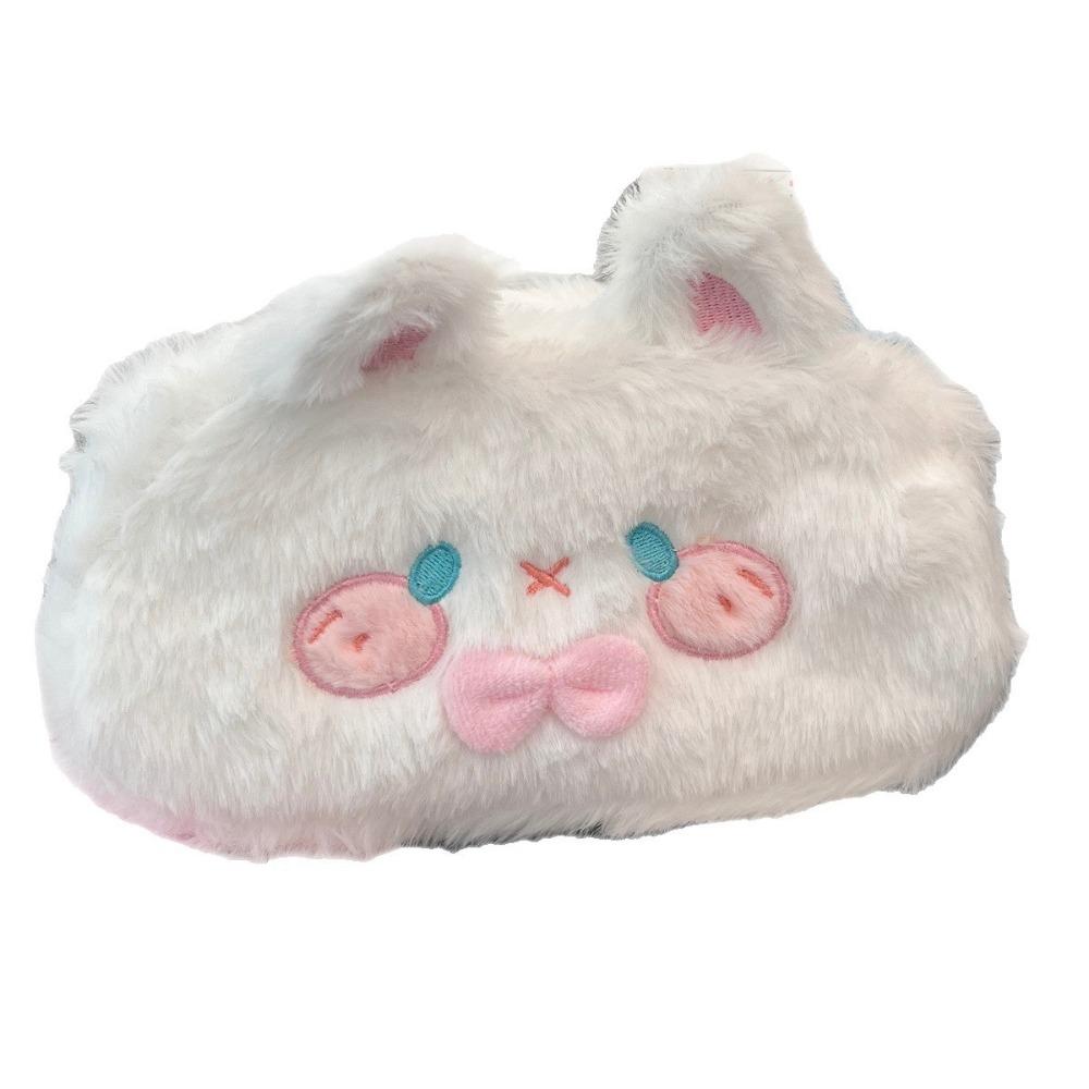 Cute Rabbit Shape Pencil Bag Kawaii Stationery Pouch Plush Little Pig Pencil Case Makeup Storage