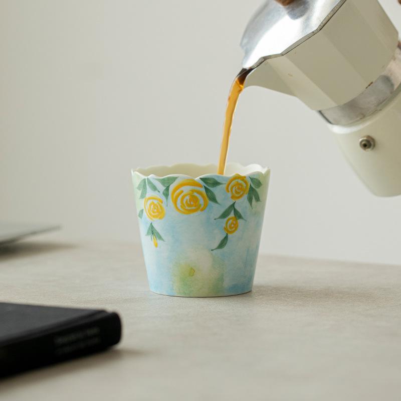 Hand-Painted Rose Ceramic Tea Cup Set - Elegant Women's Host Collection