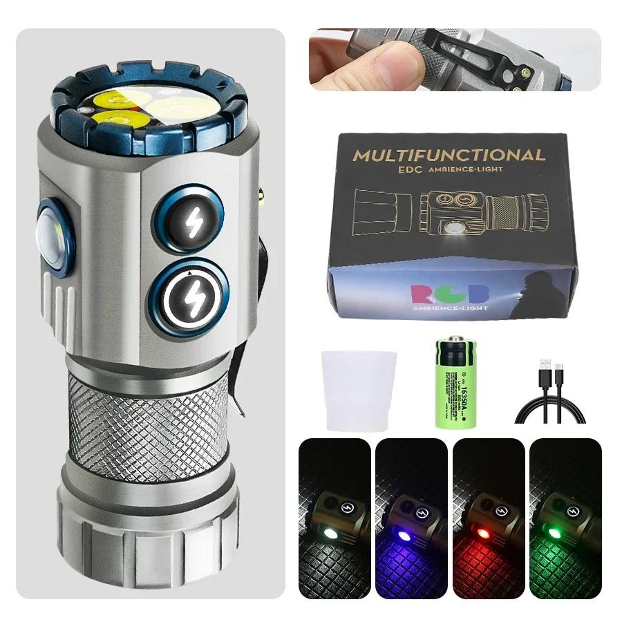 RGB LED Mini Flashlight USB Rechargeable Tactical Flash Light With Magnet and Cap Clip Outdoor Camping Emergency Working Lantern