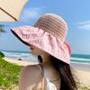 1 шт. Стильная соломенная шляпа с большими полями, солнцезащитный головной убор, ажурная УФ-защита, бант, ручная работа, крючком, солнцезащитная кепка