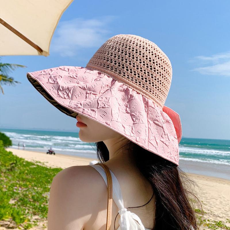 1 шт. Стильная соломенная шляпа с большими полями, солнцезащитный головной убор, ажурная УФ-защита, бант, ручная работа, крючком, солнцезащитная кепка
