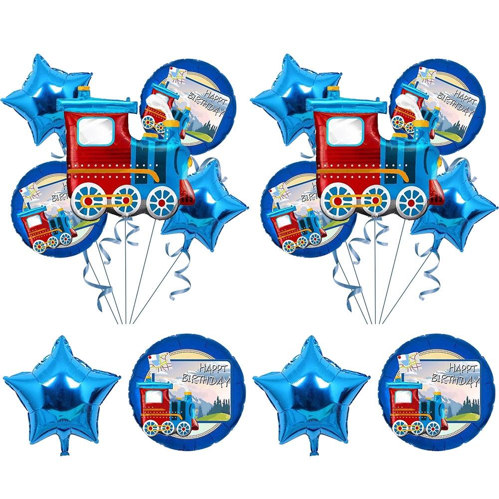 Воздушный шар из алюминиевой фольги с номером 0-9 в стиле поезда на день рождения, креативный мультфильм, украшение из воздушных шаров в синей серии