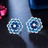 CMM Unique Women's Party Jewelry 3D Blue Zirconia Flower Stud Earrings