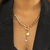 Accessories, Punk Thick Chain Lock Key Pendant Necklace, Micro-set Chain Geometric OT Buckle Necklace for Women