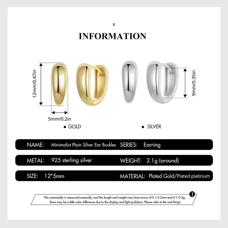 Bamoer 925 Sterling Silver Office Lady Style Simple Huggie Ear Buckles Gold Plated Hoop Earrings for Women Fine Jewelry