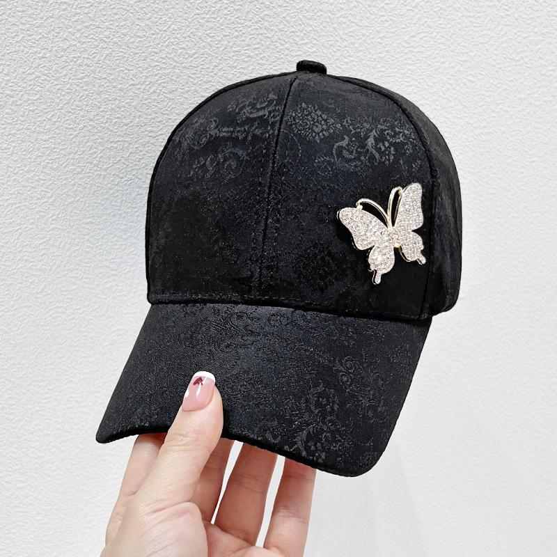 Rhinestone butterfly baseball cap children summer thin mercerized cotton sunscreen visor lace pattern cap