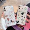 Милый Кавайный Кот Собака Наклейка Чехол для Телефона для iPhone 17 16 15 14 13 12 11 Pro Max Plus Корейский Стиль Ударопрочный Прозрачный Мягкий ТПУ Чехол
