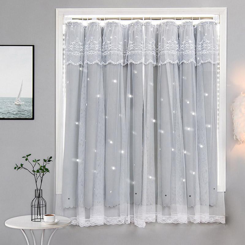 90cmx150cm Lace Curtains Double Layer Polyester Living Room Hanging Curtain Window Decoration Blackout Drape Romantic