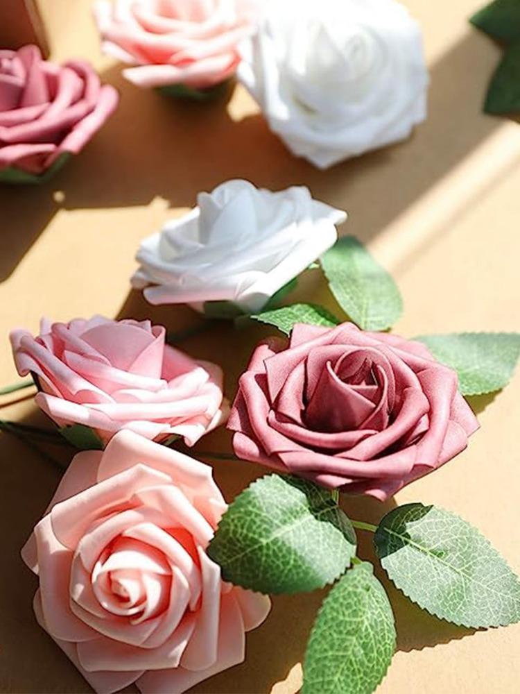 25 шт. настоящих роз со стеблем, искусственные розы, головки цветов для свадебных букетов своими руками, центральные композиции, украшения для дома на вечеринку
