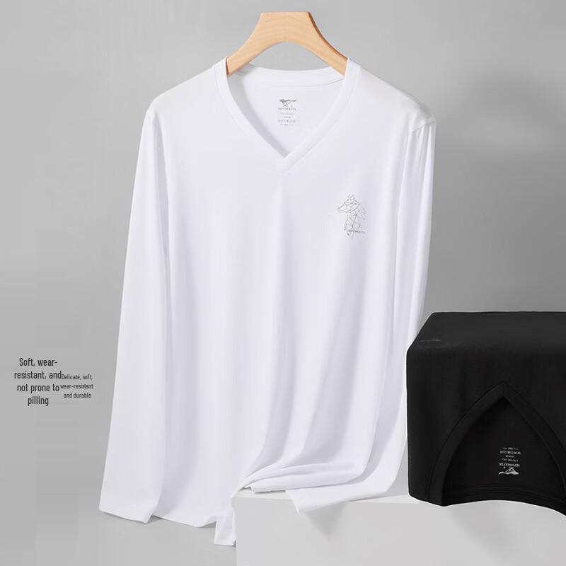 SEPTWOLVES Мужская футболка с длинными рукавами, V-образным вырезом и геометрическим принтом в виде головы волка, изготовленная из 100% хлопка.