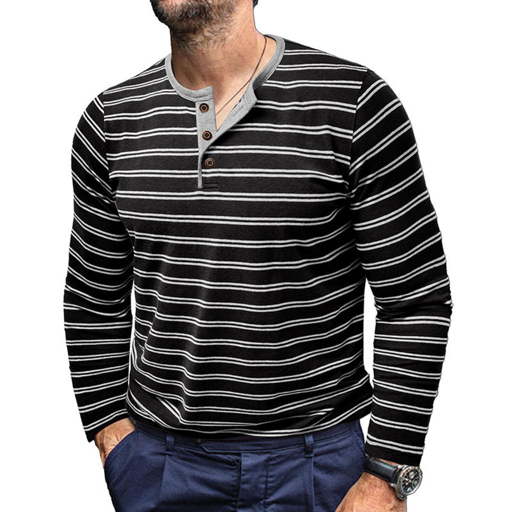 Men's And Winter Long Sleeve Men's Striped Three-Button Top