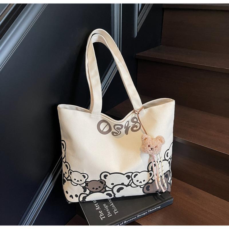 Вместительная парусиновая сумка-тоут для женщин с ленивым ветром, новая сумка с медведем для студентов колледжа, для поездок на занятия, на плечо