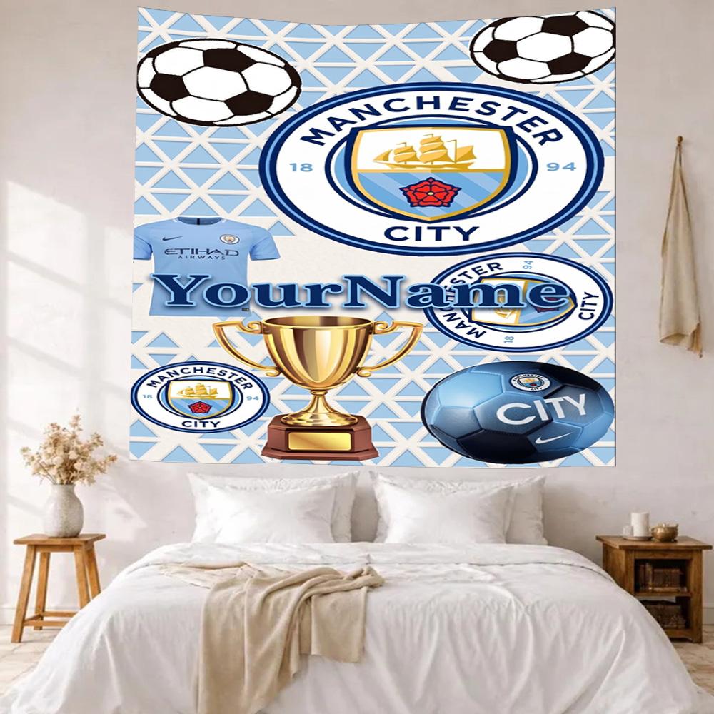 Manchester City Custom Your Name Wall Decor Tapestry Art For Pet Memorial Birthdaywedding Party Backdrop Family Gift