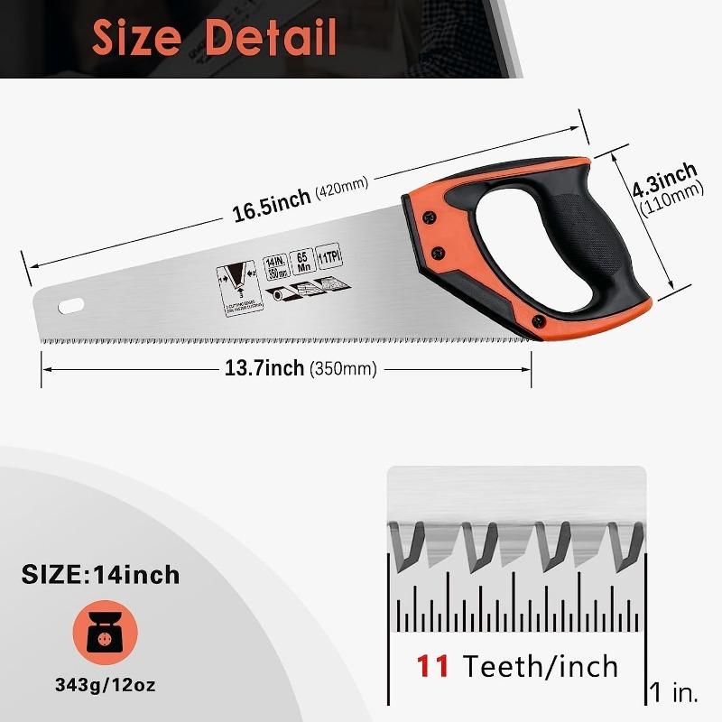 Ручная пила по дереву 14/18 дюймов, универсальная ручная пила, нескользящая эргономичная ручка, нержавеющая пила по дереву