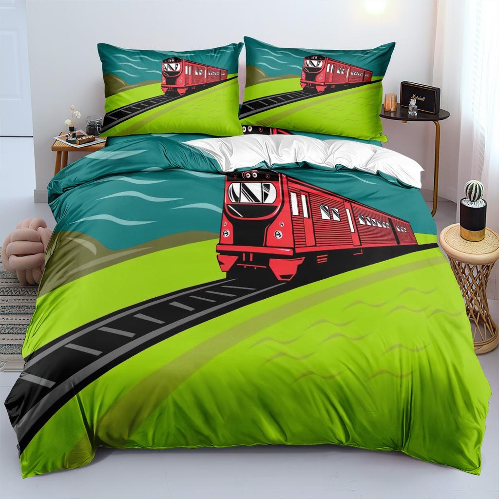 Bedding Set Cartoon Train Farm Duvet Cover Set Double Full Size Queen Bed King Size Duvet Cover Pillowcase Gifts for Kids