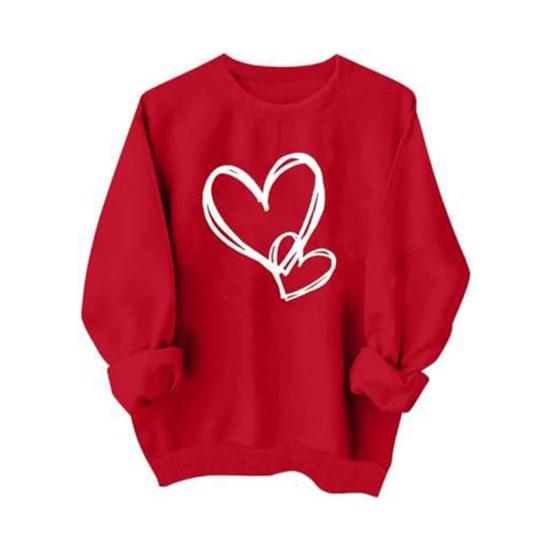 Толстовка на День святого Валентина для женщин, пуловер с графикой в виде сердца любви, топы с круглым вырезом, осенние повседневные рубашки с длинным рукавом