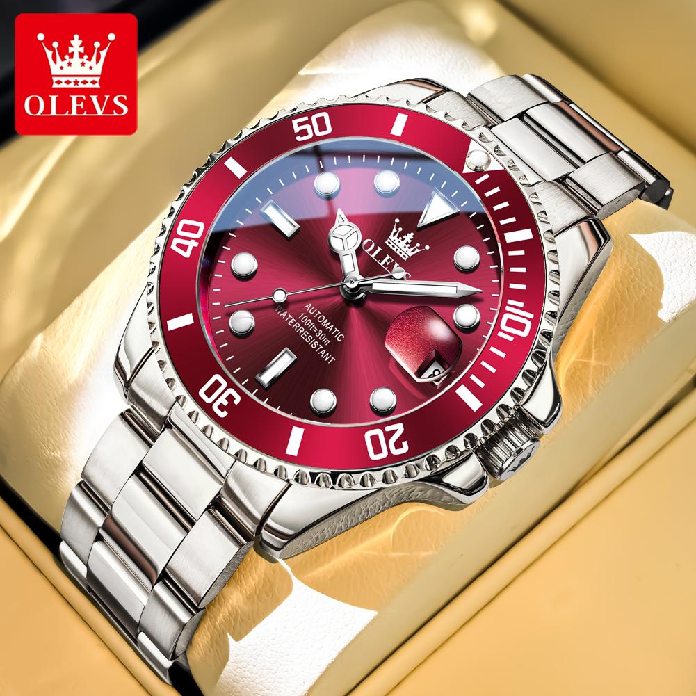 OLEVS Luxury Man Watch Top Brand Original Automatic Mechanical Watches for Men Water Green Ghost Series Business Wristwatch 6650