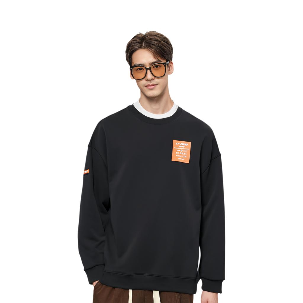 Li Ning свитер с длинным рукавом и круглым вырезом толстовка унисекс толстовка стандарт-черный AWDQ708-11