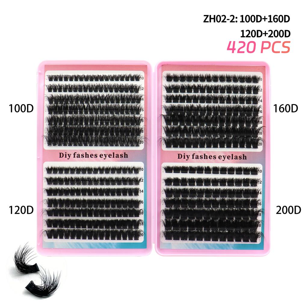 PBT Fibers Handmade Fan Eyelashes DIY for Dense Cluster Spike Bottom Lash 3D Faux Mink Natural Black Press 28 Rows Lashes
