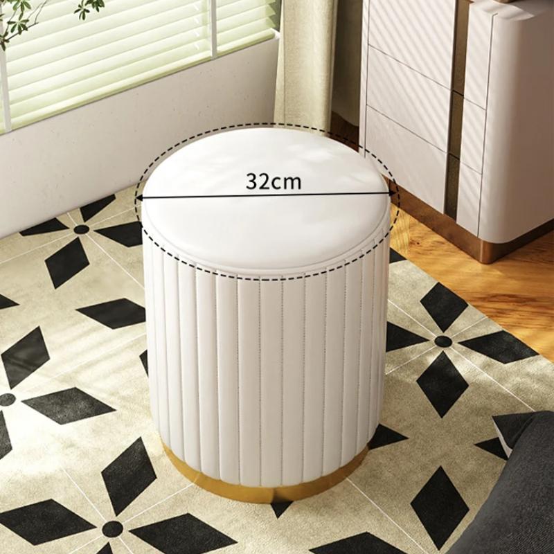 Luxury PU Leather Round Makeup Stool Nordic Style Storage Chair Elegant Sofa Stool for Bedroom Dressing Table