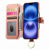 For iPhone 16 Case RFID Blocking Zipper Wallet PU Leather Mobile Cover - Pink