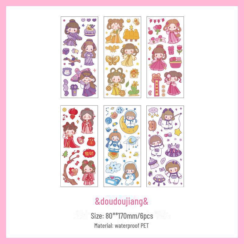 Waterproof PET Stickers for Costumes, Astronauts, Cute Characters, Animals, and Japanese and Korean INS Style Notebook Decorations.